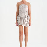 Volanlı Çiçekli Kısa Abiye Elbise - 26163C