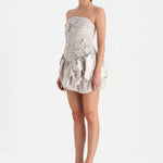 Volanlı Çiçekli Kısa Abiye Elbise - 26163C