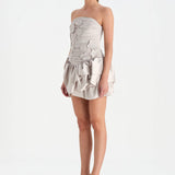 Volanlı Çiçekli Kısa Abiye Elbise - 26163C