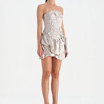 Volanlı Çiçekli Kısa Abiye Elbise - 26163C