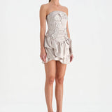 Volanlı Çiçekli Kısa Abiye Elbise - 26163C