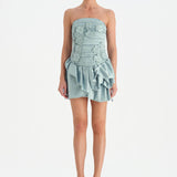 Volanlı Çiçekli Kısa Abiye Elbise - 26163C