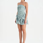 Volanlı Çiçekli Kısa Abiye Elbise - 26163C