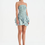 Volanlı Çiçekli Kısa Abiye Elbise - 26163C