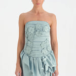 Volanlı Çiçekli Kısa Abiye Elbise - 26163C