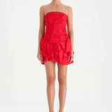 Short Evening Dress with Volan Floral Flowers - 26163C