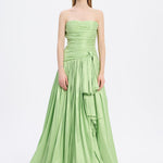 Strapless Collar Taffeta Long Evening Dress with Bow Detail - 9173C