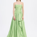 Strapless Collar Taffeta Long Evening Dress with Bow Detail - 9173C
