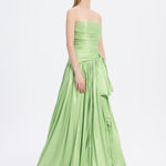 Strapless Collar Taffeta Long Evening Dress with Bow Detail - 9173C