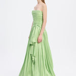 Strapless Collar Taffeta Long Evening Dress with Bow Detail - 9173C