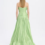 Strapless Collar Taffeta Long Evening Dress with Bow Detail - 9173C