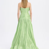 Strapless Collar Taffeta Long Evening Dress with Bow Detail - 9173C