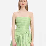 Strapless Collar Taffeta Long Evening Dress with Bow Detail - 9173C