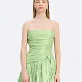 Strapless Collar Taffeta Long Evening Dress with Bow Detail - 9173C