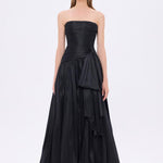 Strapless Collar Taffeta Long Evening Dress with Bow Detail - 9173C