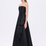 Strapless Collar Taffeta Long Evening Dress with Bow Detail - 9173C