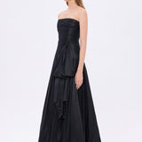 Strapless Collar Taffeta Long Evening Dress with Bow Detail - 9173C