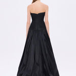 Strapless Collar Taffeta Long Evening Dress with Bow Detail - 9173C