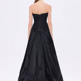 Strapless Collar Taffeta Long Evening Dress with Bow Detail - 9173C