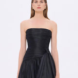 Strapless Collar Taffeta Long Evening Dress with Bow Detail - 9173C