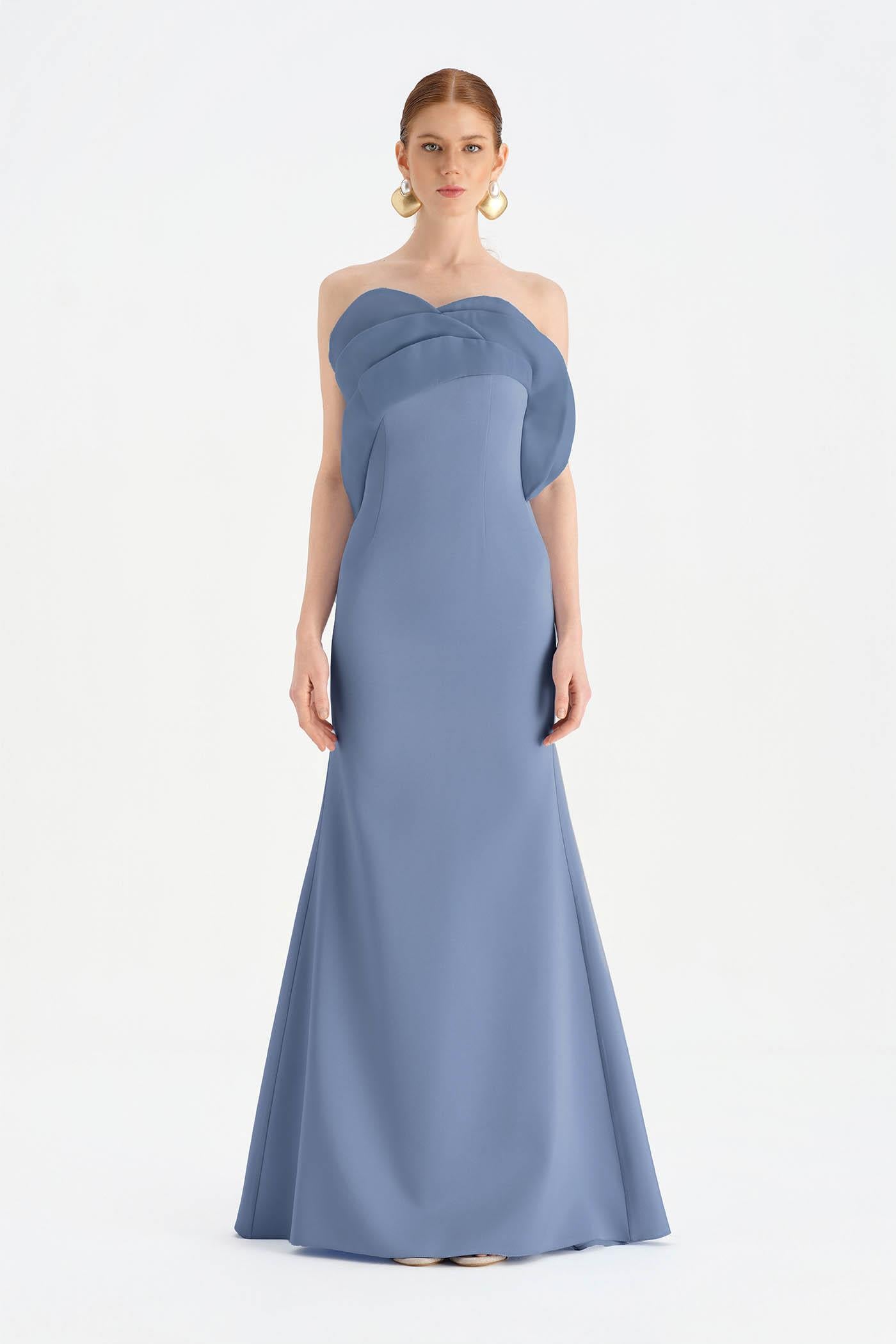 Bust Detailed Strapless Evening Dress - 26102C