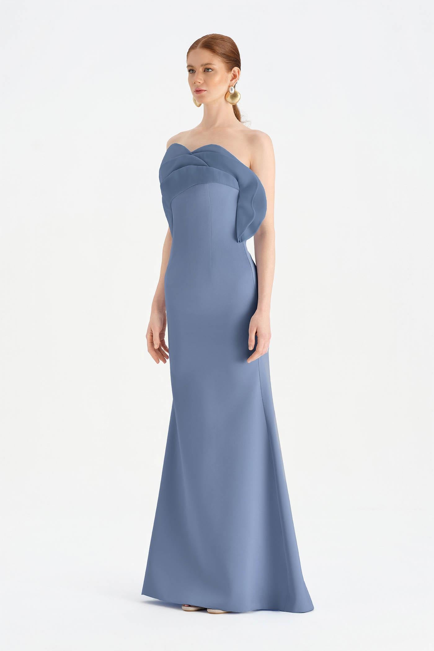 Bust Detailed Strapless Evening Dress - 26102C