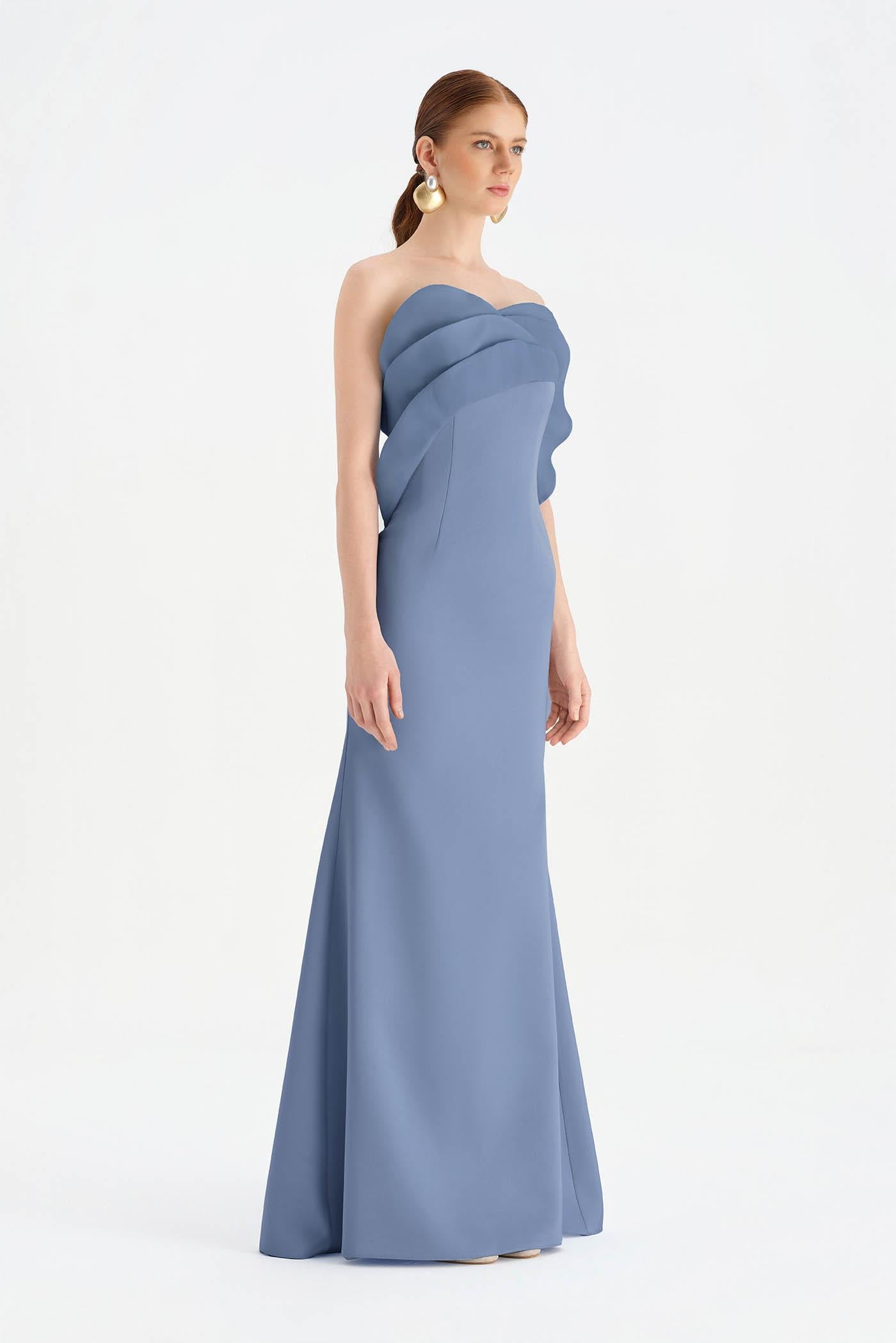 Bust Detailed Strapless Evening Dress - 26102C