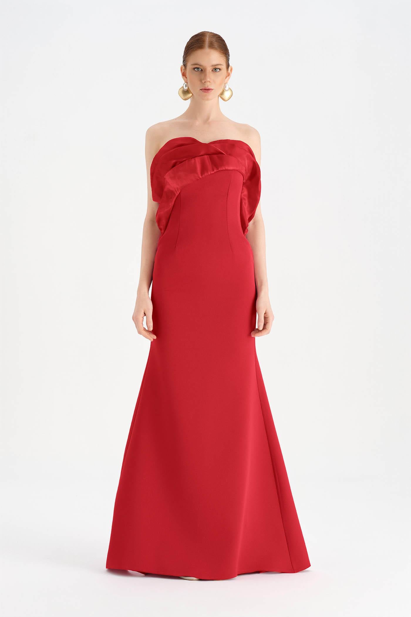 Bust Detailed Strapless Evening Dress - 26102C