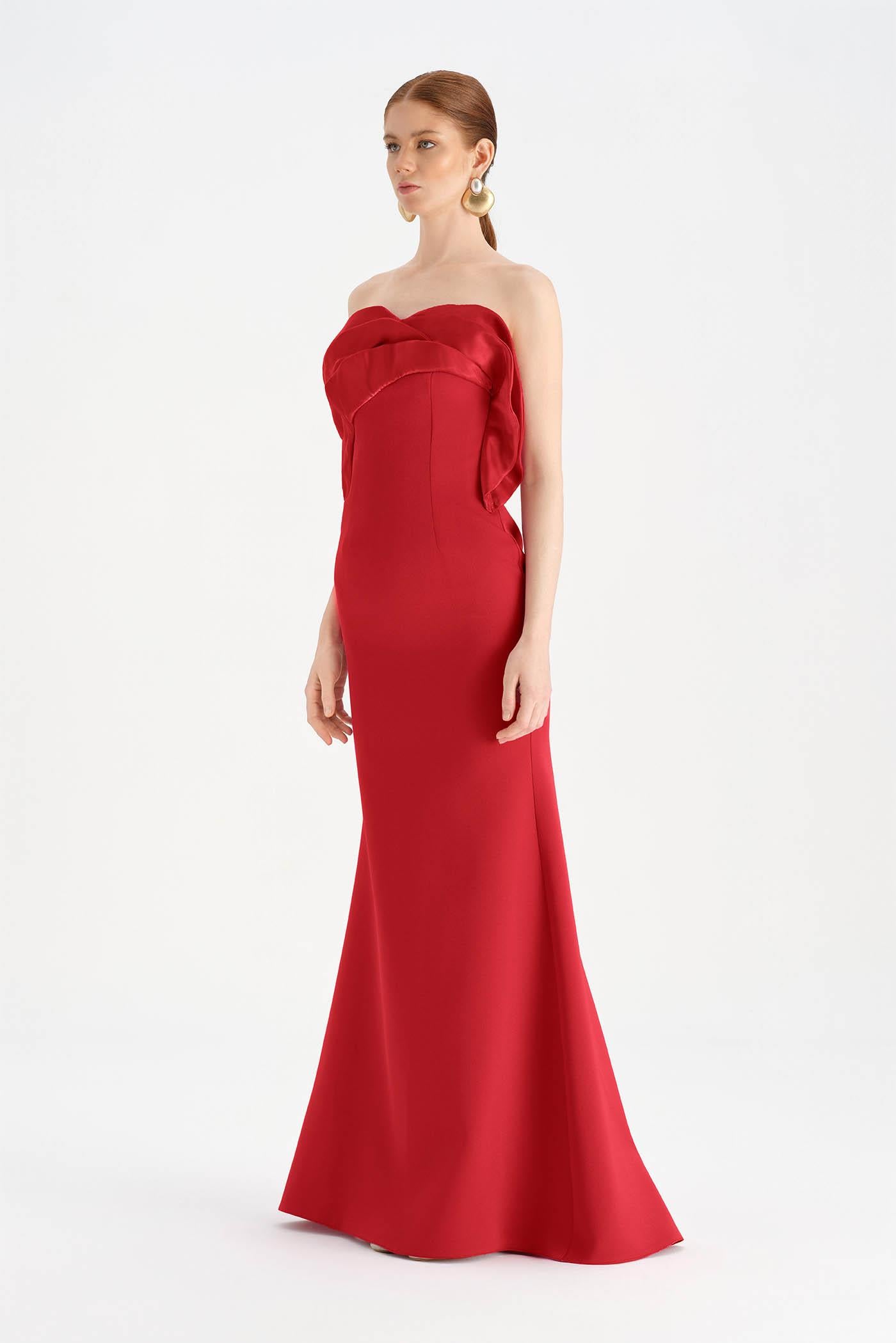 Bust Detailed Strapless Evening Dress - 26102C