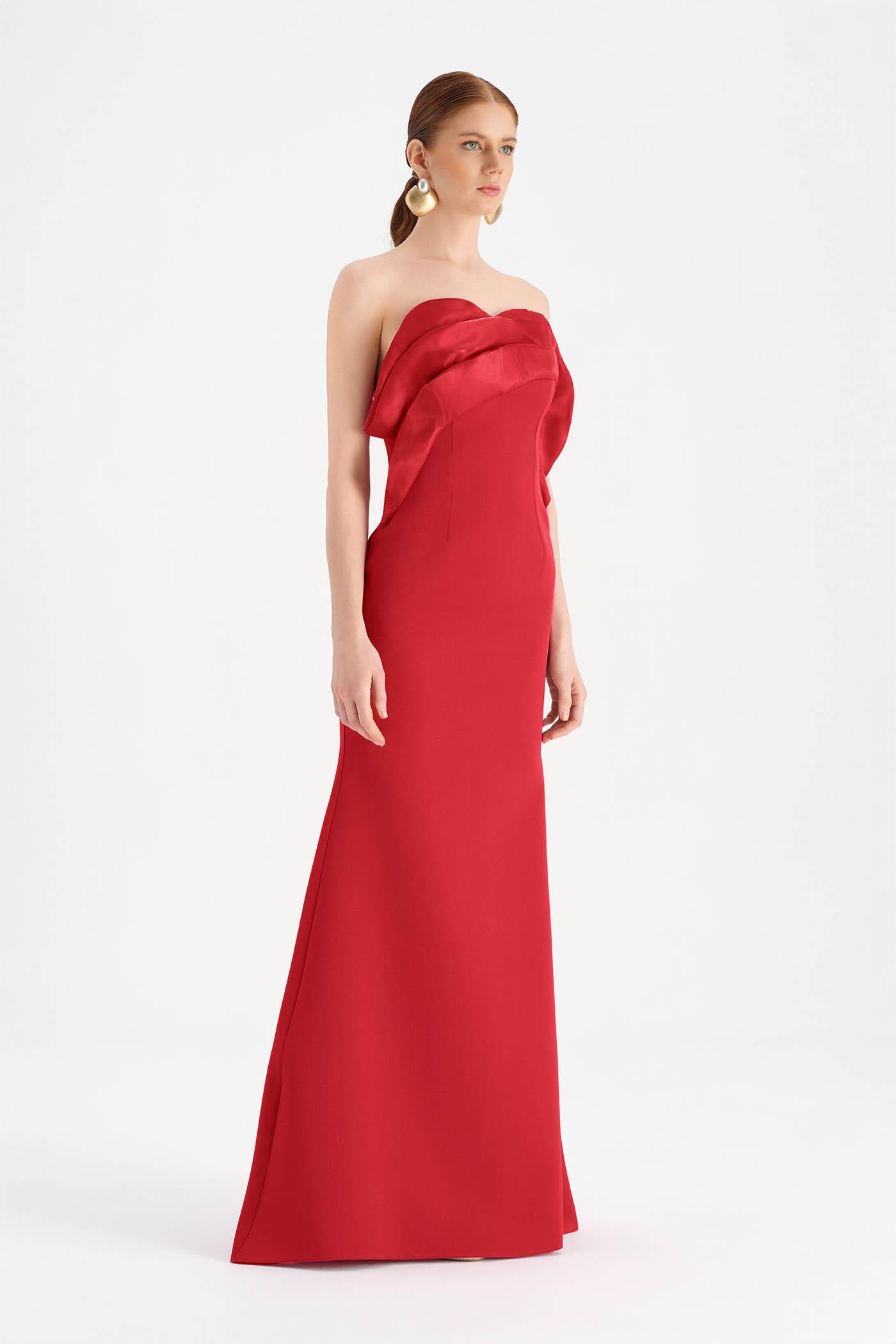 Bust Detailed Strapless Evening Dress - 26102C