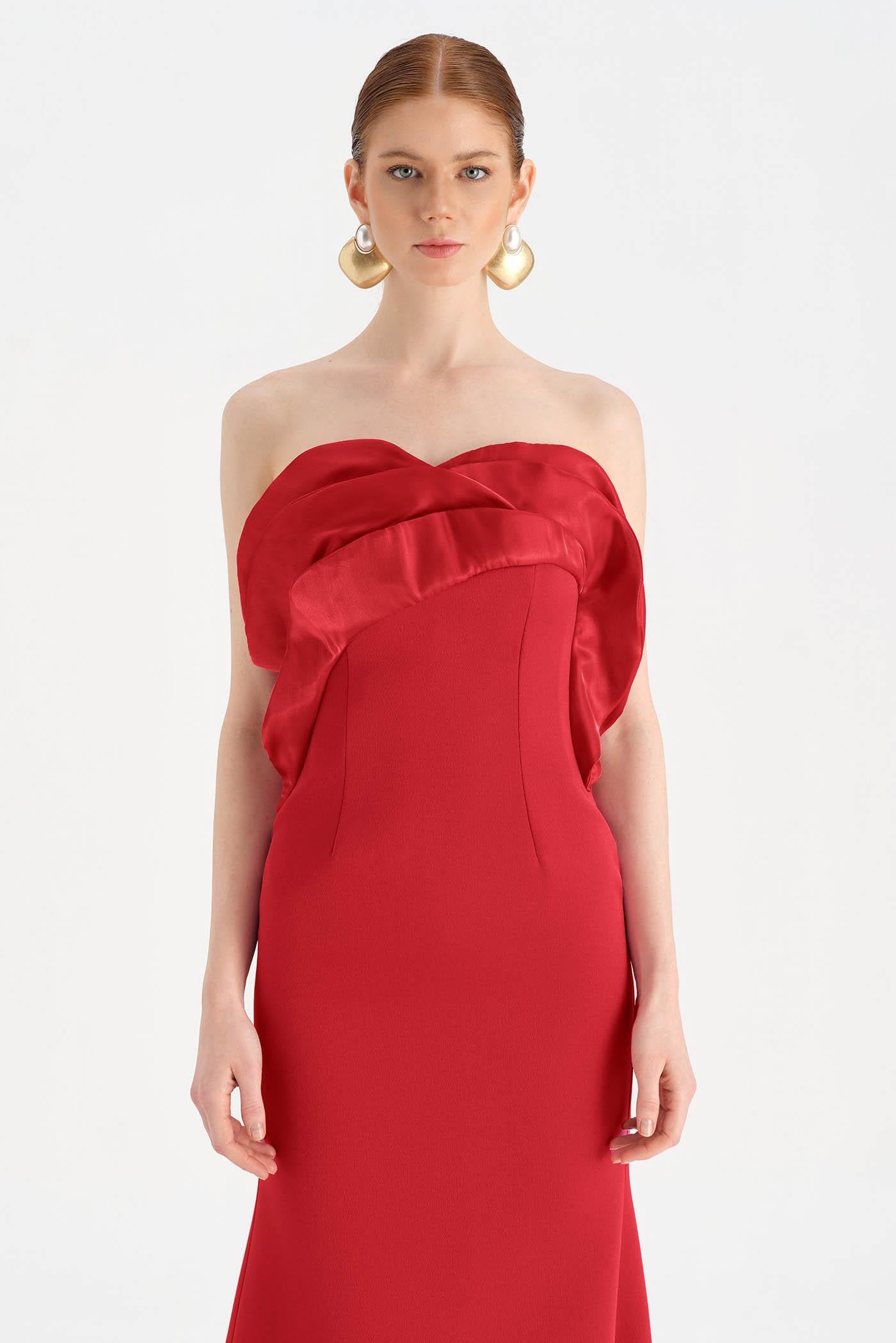 Bust Detailed Strapless Evening Dress - 26102C