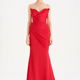 Bant Detaylı Drapeli Balık Abiye Elbise - 26021C