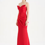 Bant Detaylı Drapeli Balık Abiye Elbise - 26021C