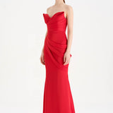 Bant Detaylı Drapeli Balık Abiye Elbise - 26021C