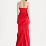 Bant Detaylı Drapeli Balık Abiye Elbise - 26021C