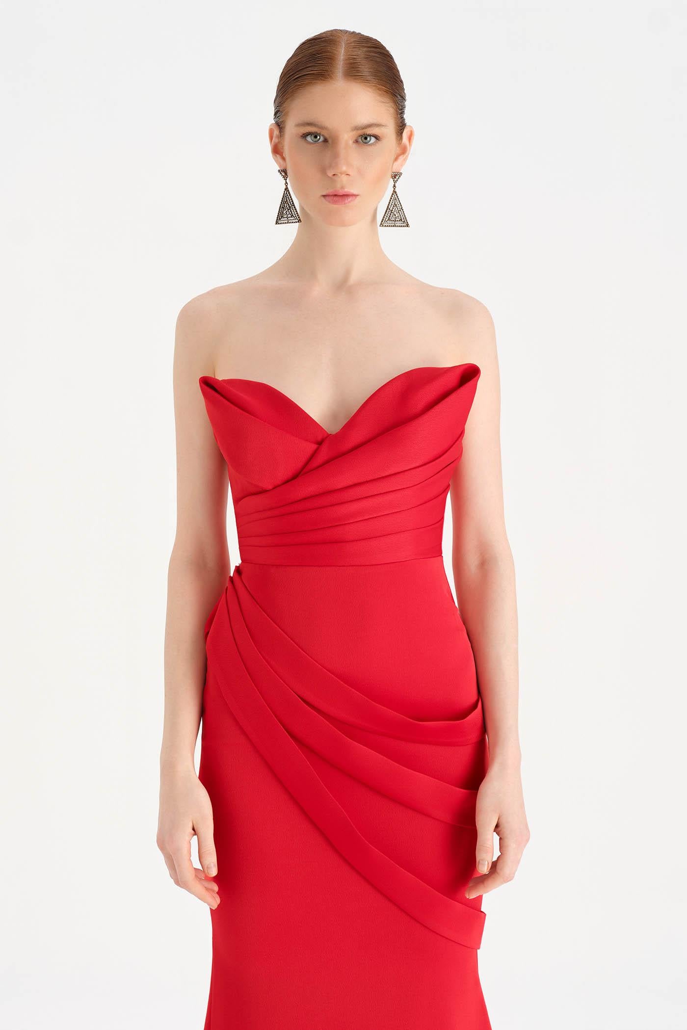 Bant Detaylı Drapeli Balık Abiye Elbise - 26021C