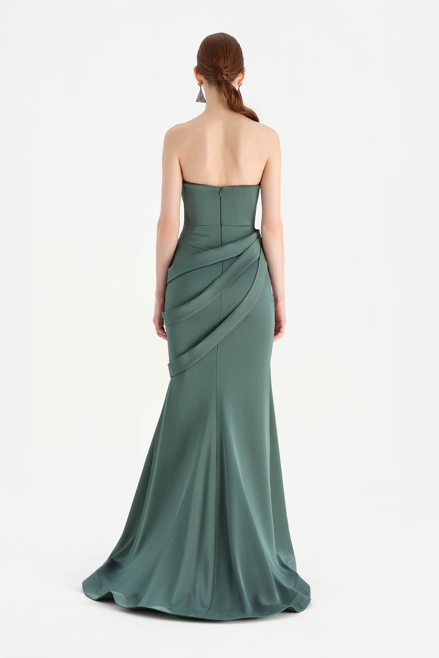 Bant Detaylı Drapeli Balık Abiye Elbise - 26021C