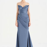 Bant Detaylı Drapeli Balık Abiye Elbise - 26021C