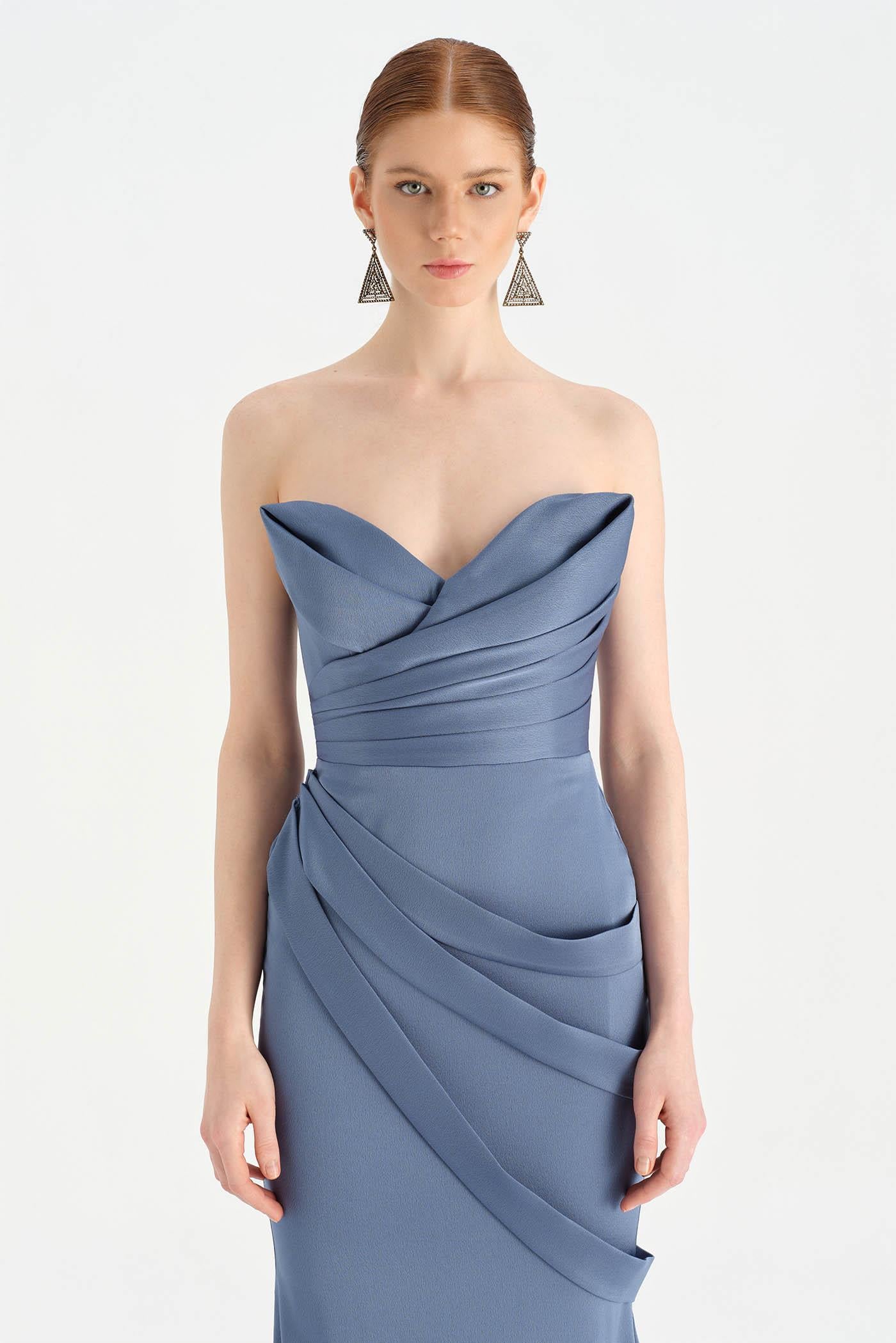 Bant Detaylı Drapeli Balık Abiye Elbise - 26021C