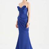 Bant Detaylı Drapeli Balık Abiye Elbise - 26021C