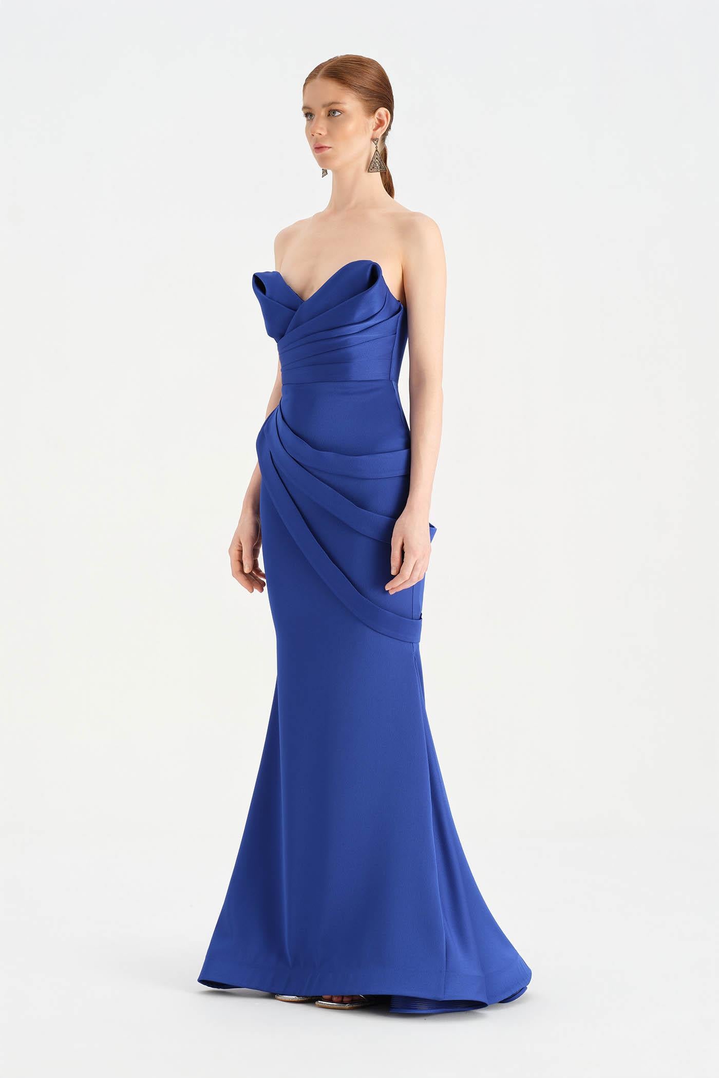 Bant Detaylı Drapeli Balık Abiye Elbise - 26021C