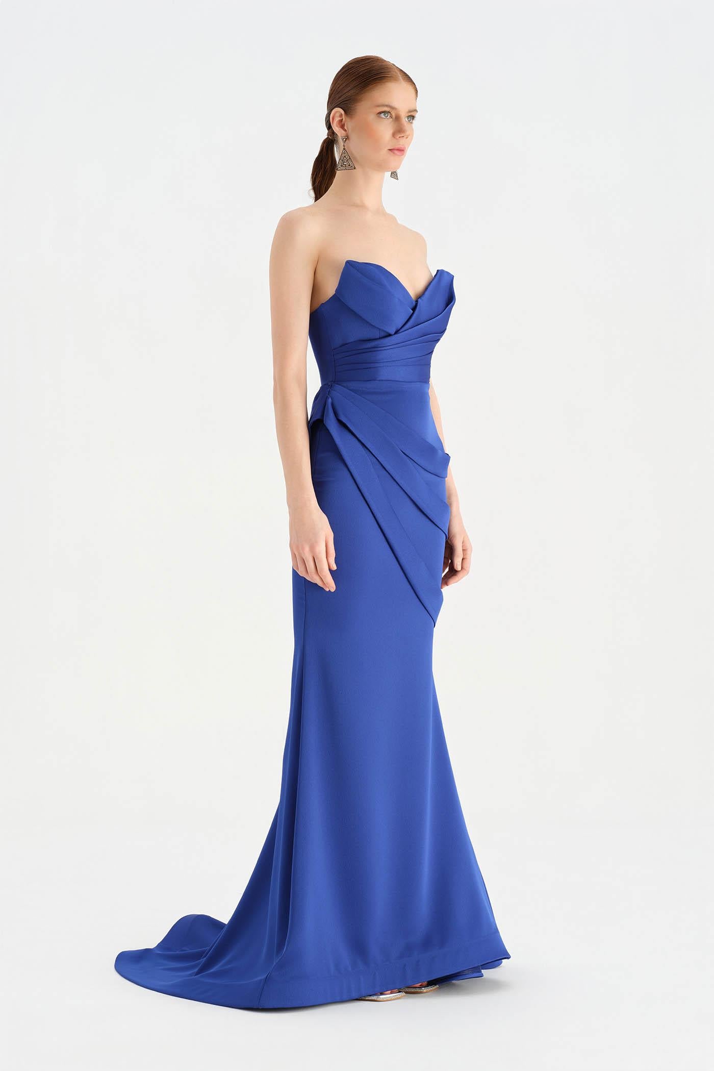 Bant Detaylı Drapeli Balık Abiye Elbise - 26021C