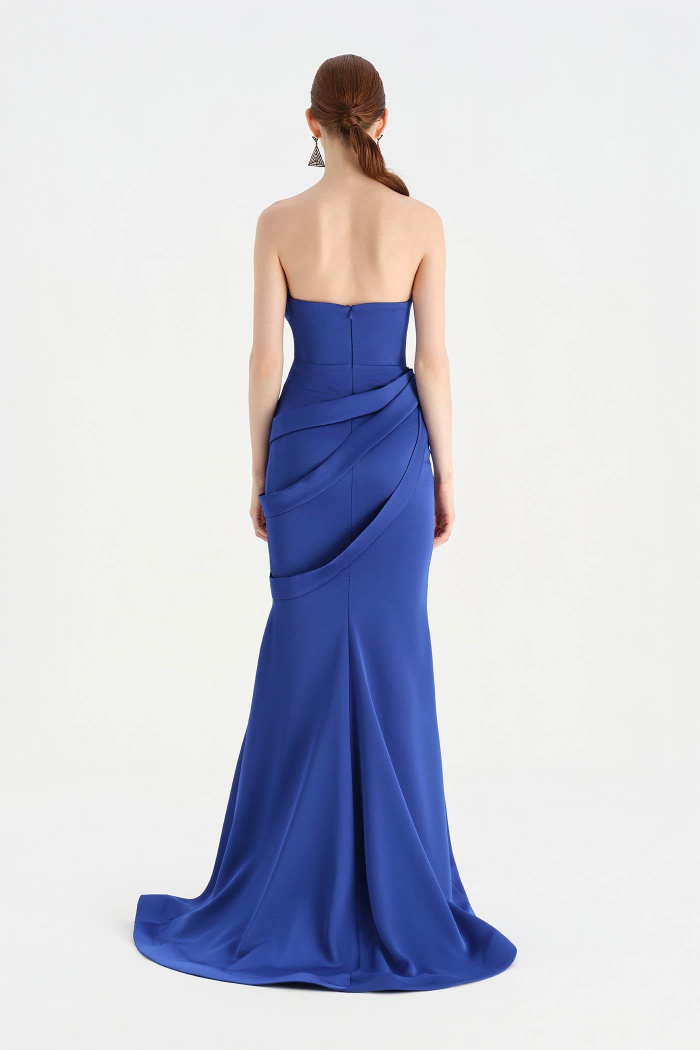 Bant Detaylı Drapeli Balık Abiye Elbise - 26021C