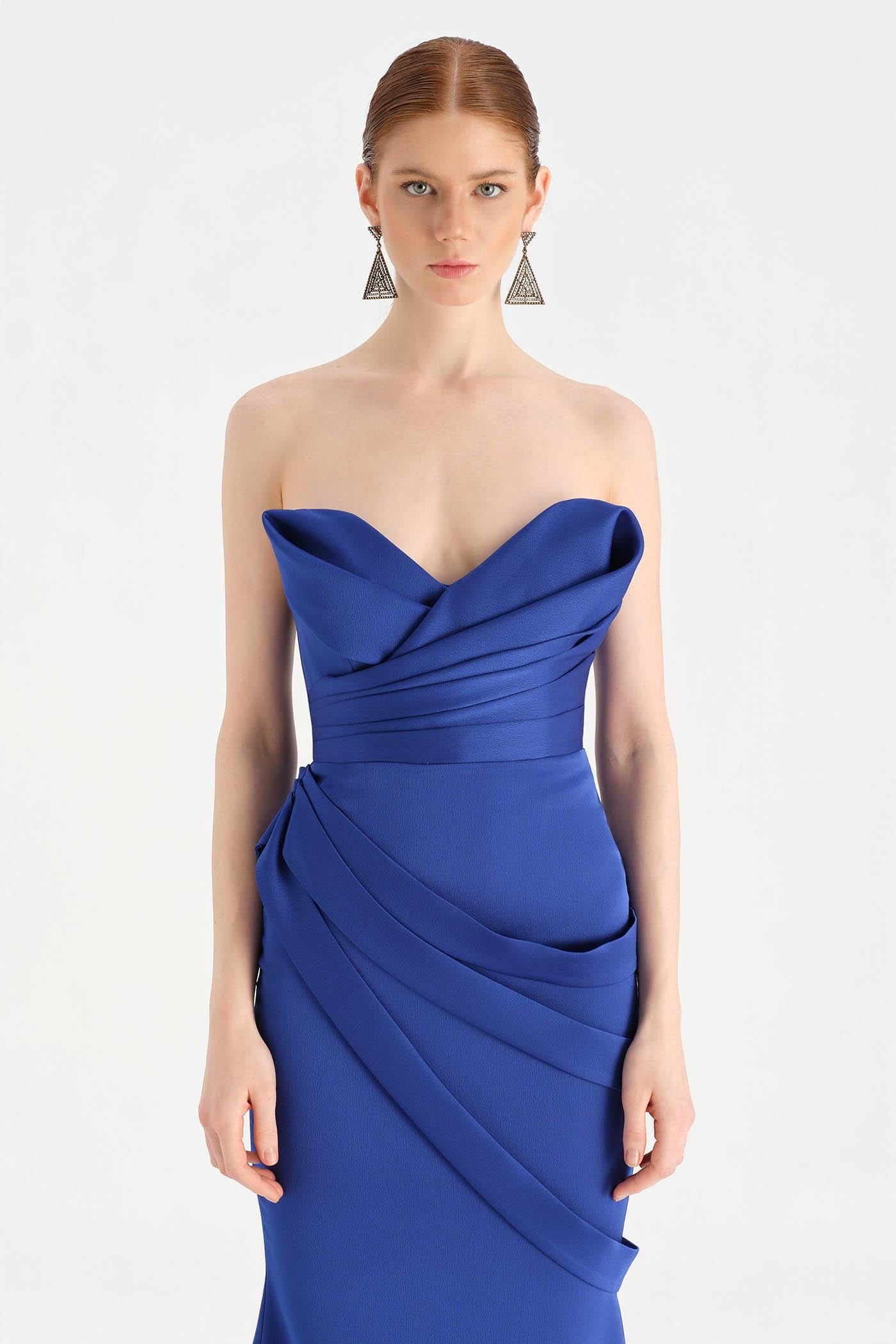 Bant Detaylı Drapeli Balık Abiye Elbise - 26021C