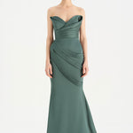 Band Detailed Draped Fish Evening Dress - 26021C