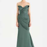 Band Detailed Draped Fish Evening Dress - 26021C