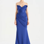 Band Detailed Draped Fish Evening Dress - 26021C