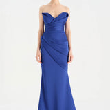 Band Detailed Draped Fish Evening Dress - 26021C