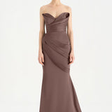 Band Detailed Draped Fish Evening Dress - 26021C