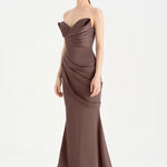 Band Detailed Draped Fish Evening Dress - 26021C